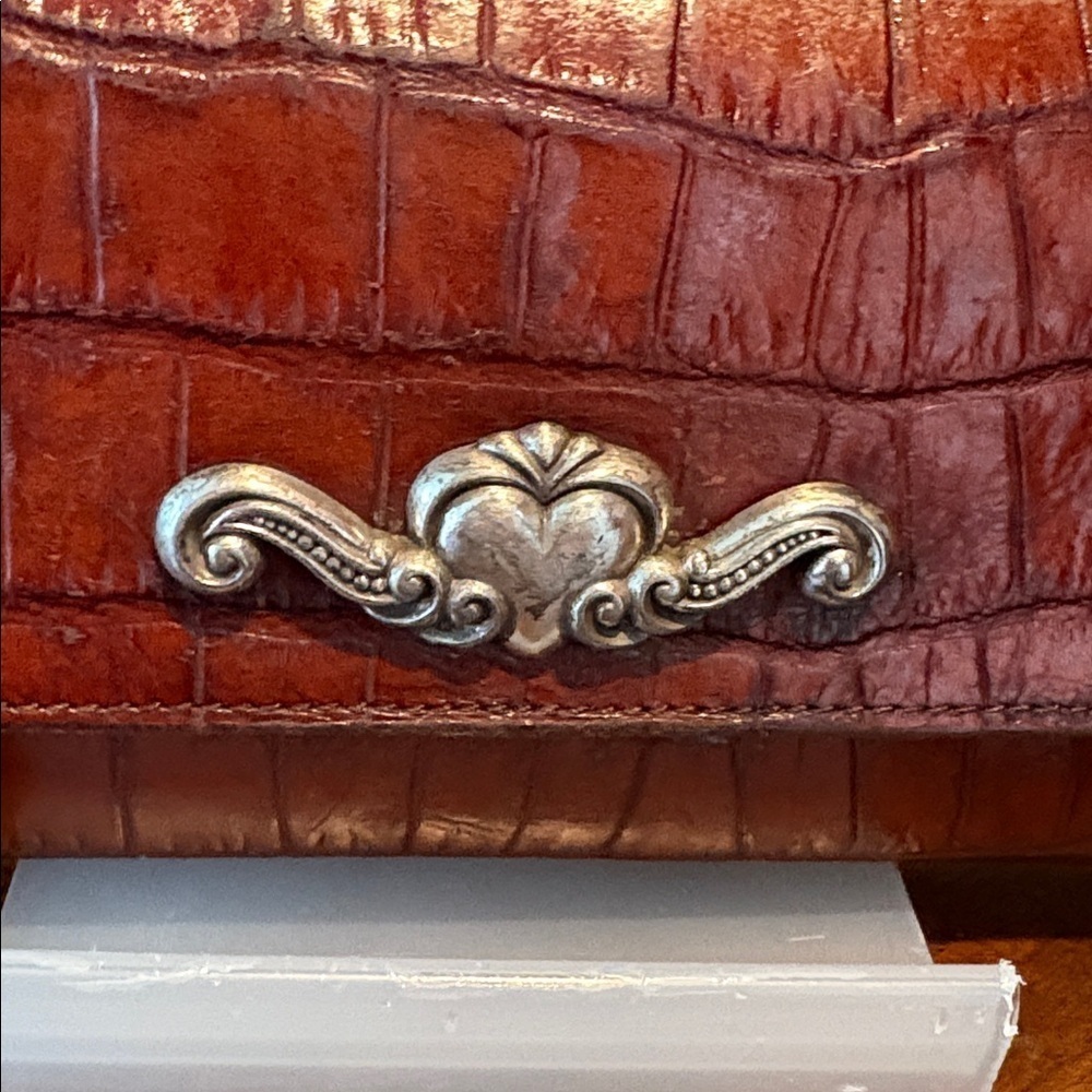 Brighton Vintage wallet on strap Crossbody bag leather brown Croc tooled GUC - Picture 3 of 17
